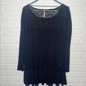 Free People Black Long Sleeve Knit Top